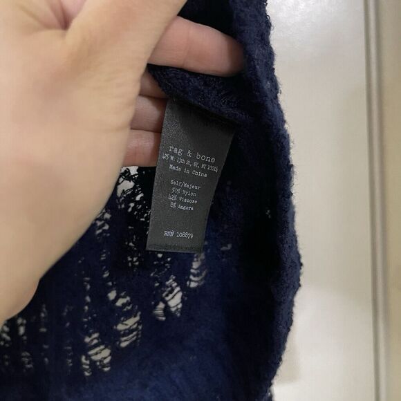 RAG & BONE navy blue crochet distressed oversized jumper sweater Small - Picture 3 of 4